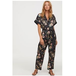 GP&J Baker x H&M Collab Black Floral Belted Pants Jumpsuit Size 6